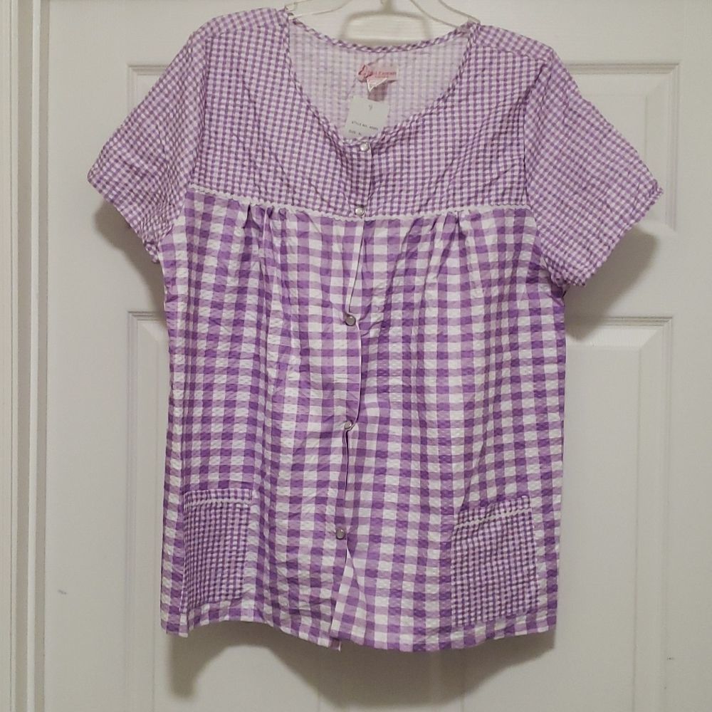 Lati Fashion Sleepwear NWT womens XL purple white gingham sleepgown